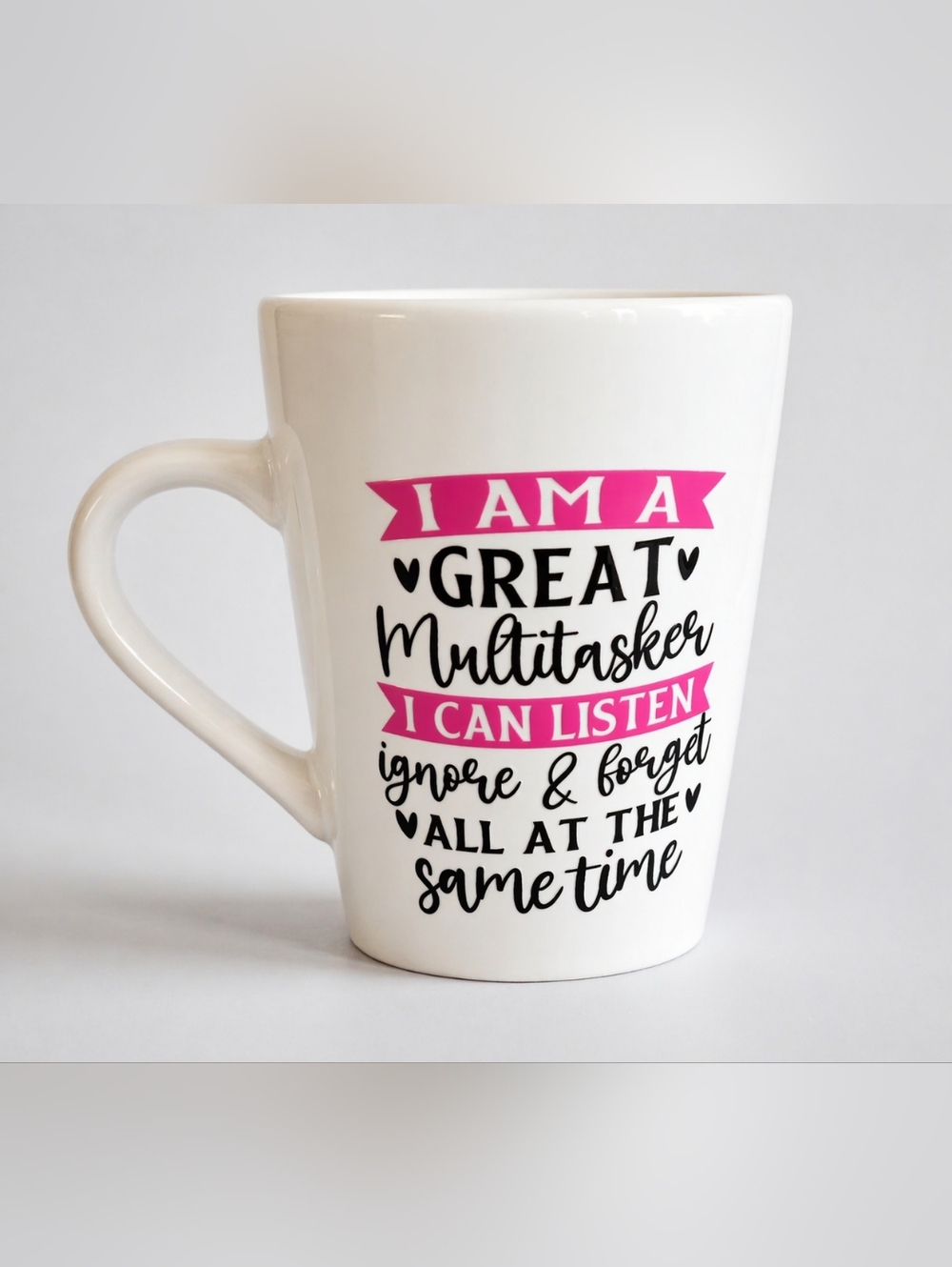White Ceramic 'I Am A Great Multitasker' Coffee Mug - White & Pink